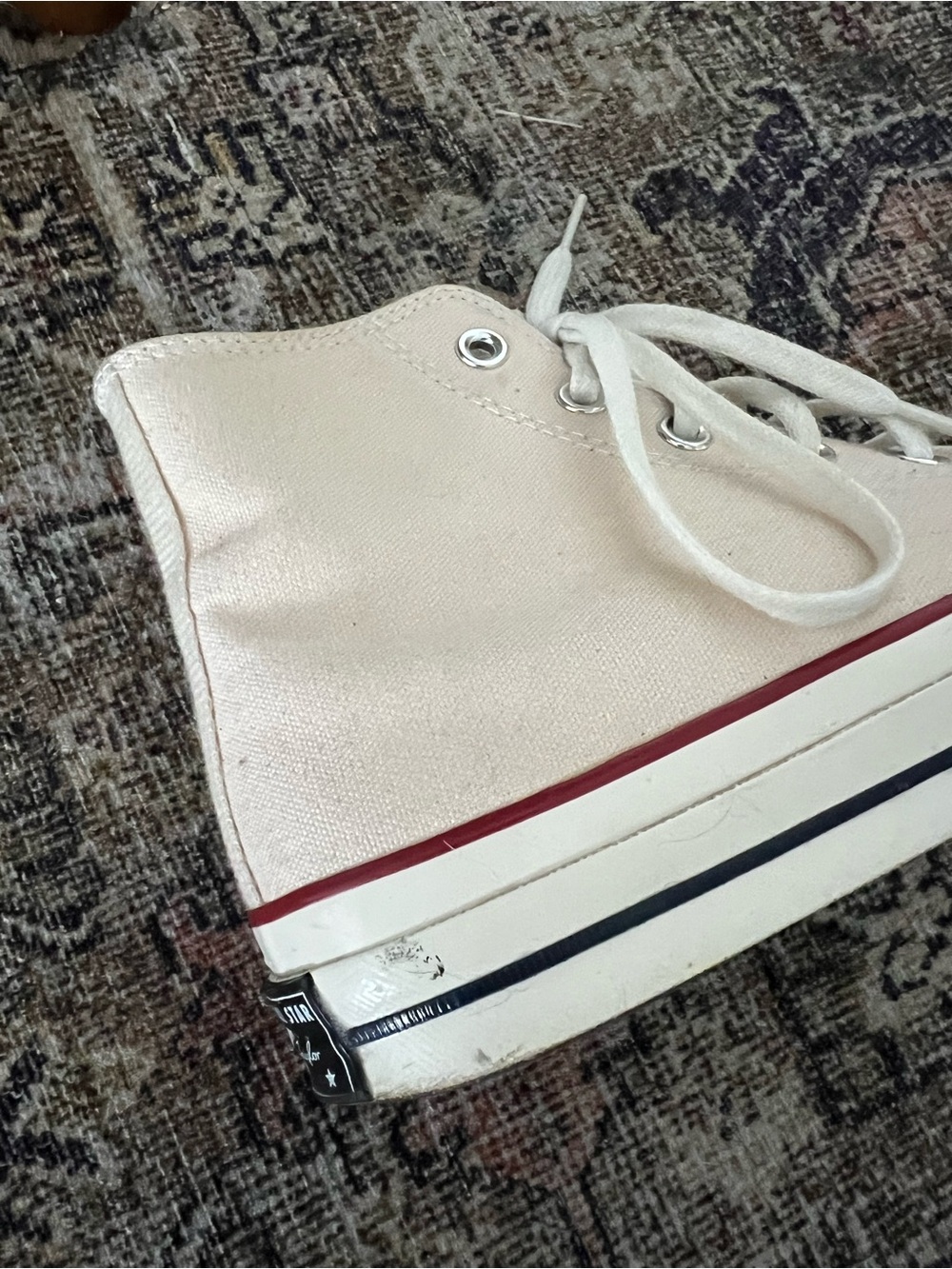 Converse High Top Sneakers in Cream with Red Stripe - Picture 3 of 4